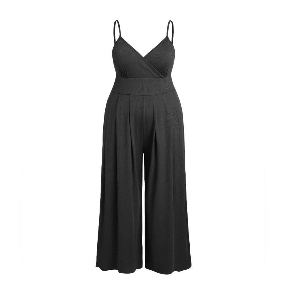 NWOT - V-neck Cami Wide Leg Jumpsuit Curve & Plus Elegant Black Jumpsuit - CIDER